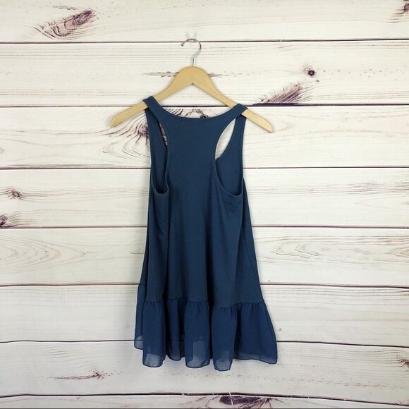 UMGEE USA Blue Layering Ruffle Lace Hem Tank Top S - Picture 5 of 6